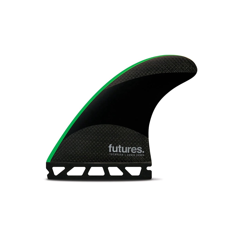 Futures x John John Florence | JJ-2 Signature Techflex Medium Tri Fin Set. Black / Neon Green