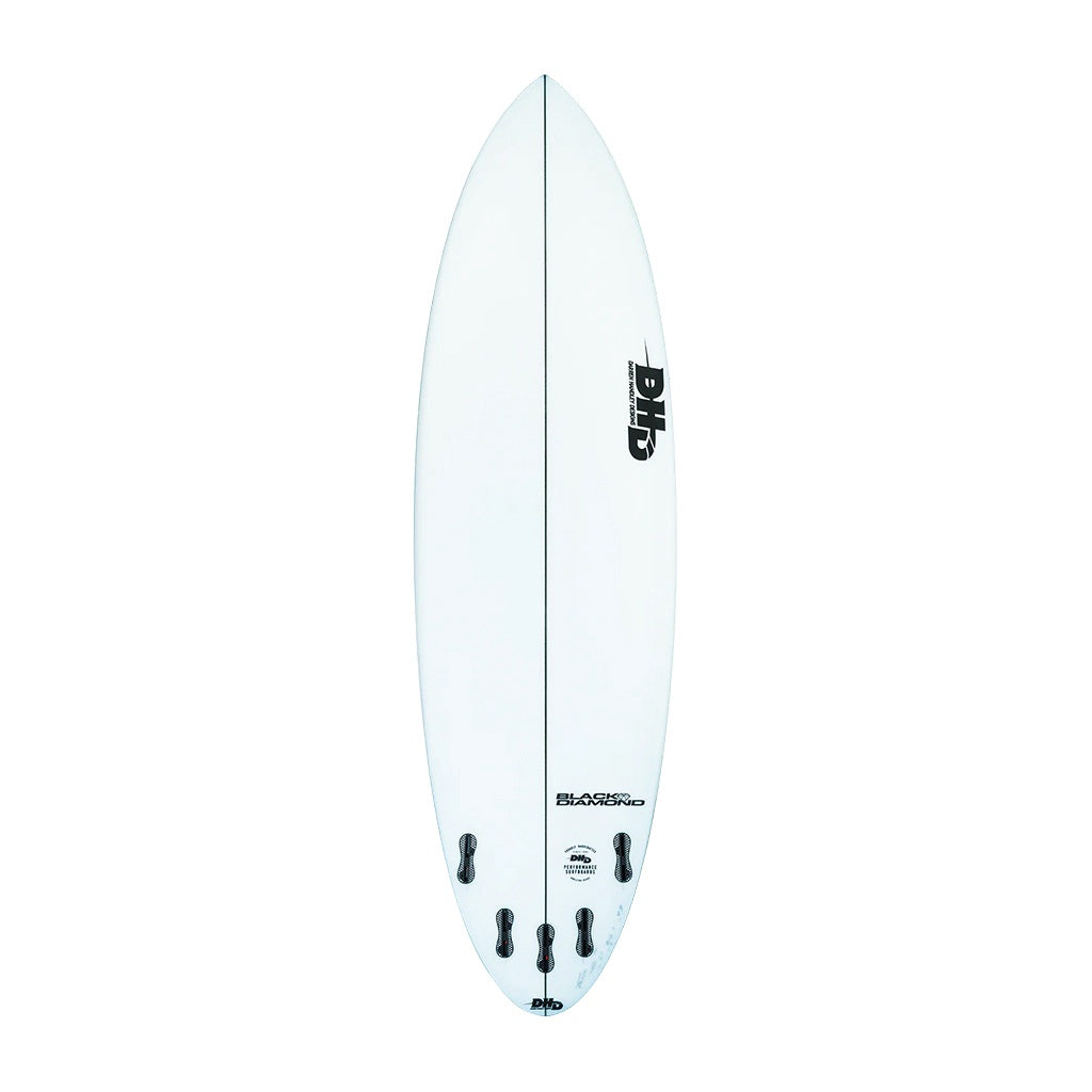 DHD | Black Diamond Fibreglass Surfboard. White/Clear