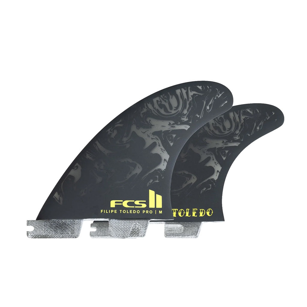 FCS2 x Filipe Toledo | FT Pro Accelerator PG Medium Tri Fin Set. Black/Acid
