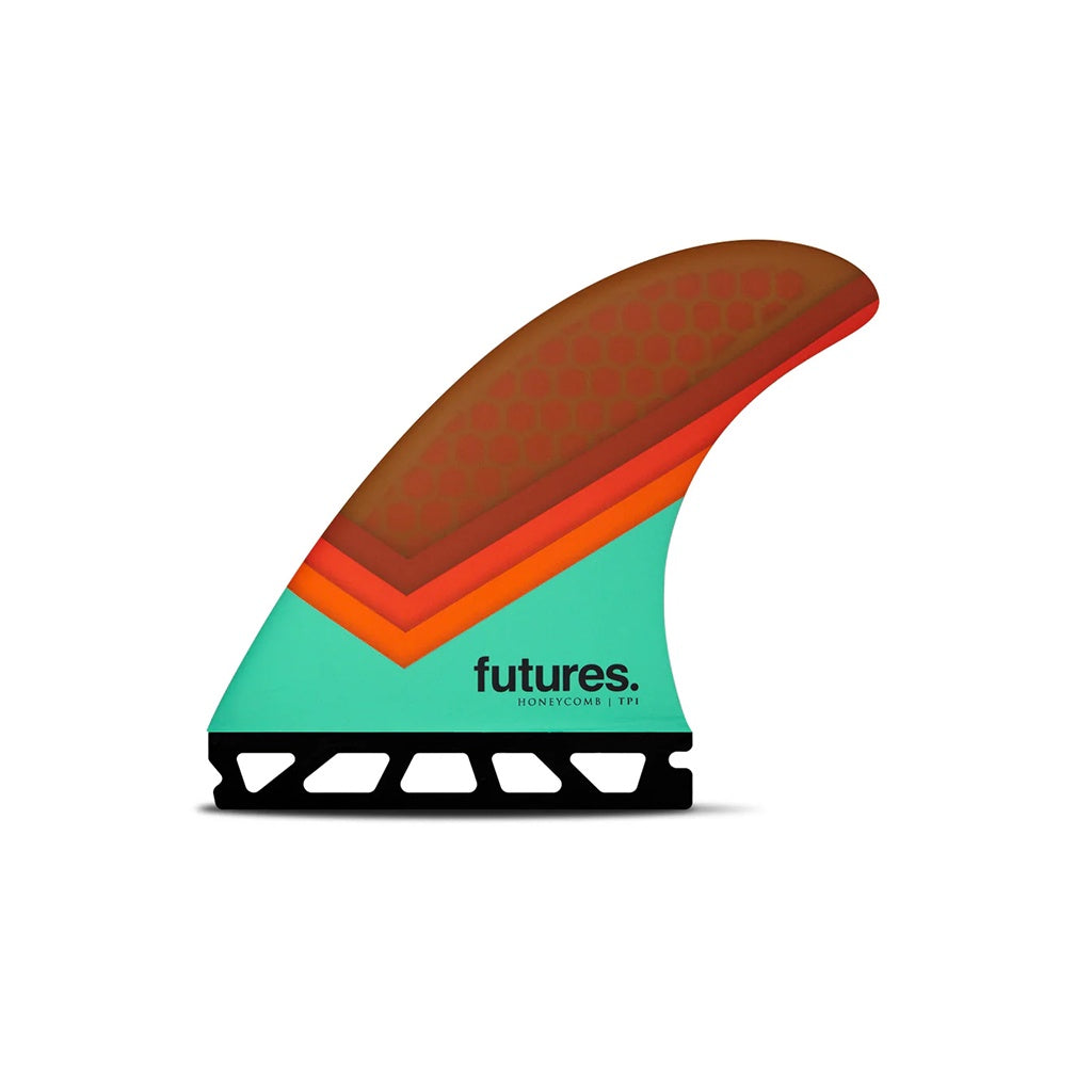 Futures x Timmy Patterson | TP1 Honeycomb Large Tri Fin Set. Teal / Orange / Brown