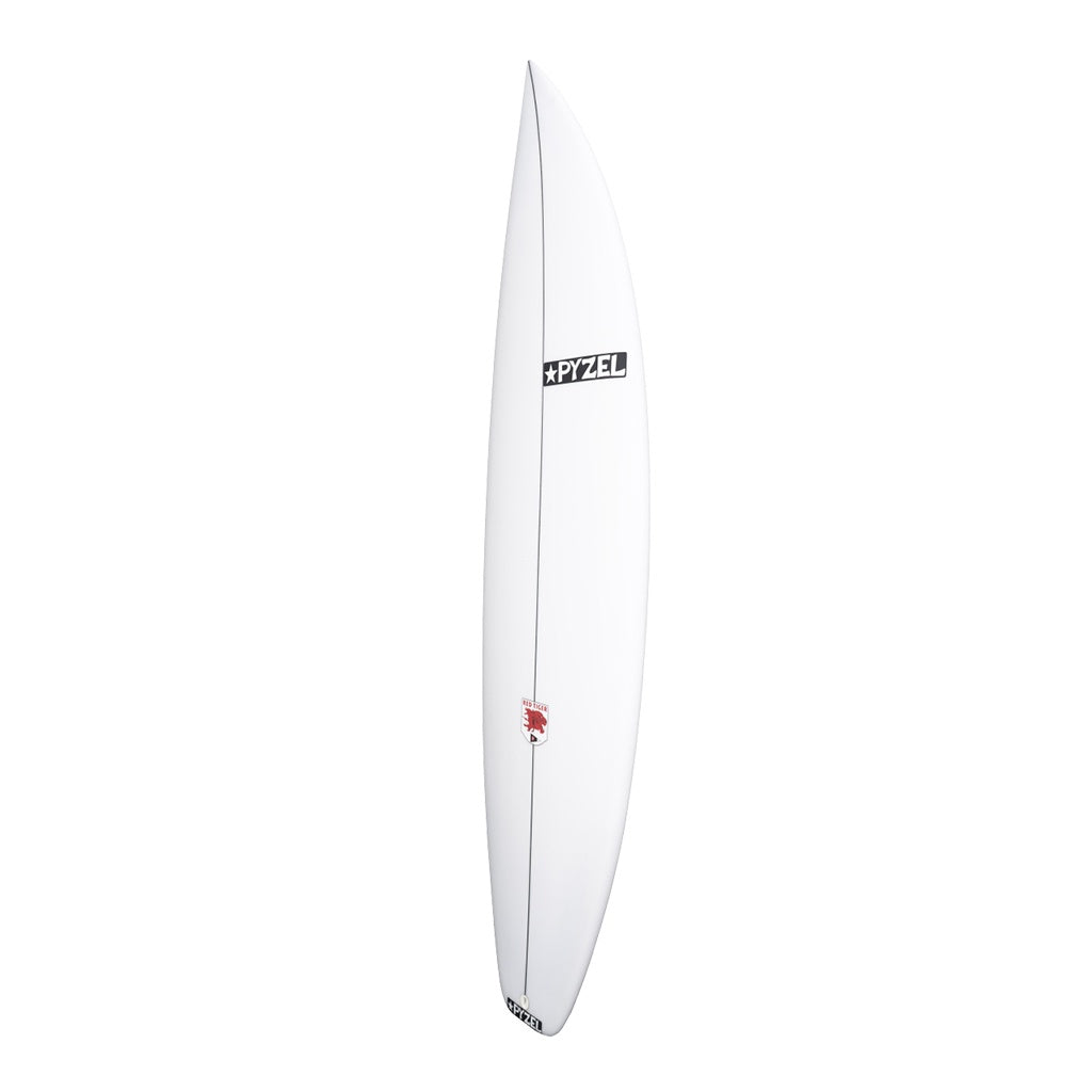 Pyzel | Red Tiger Fibreglass Surfboard. White / Clear