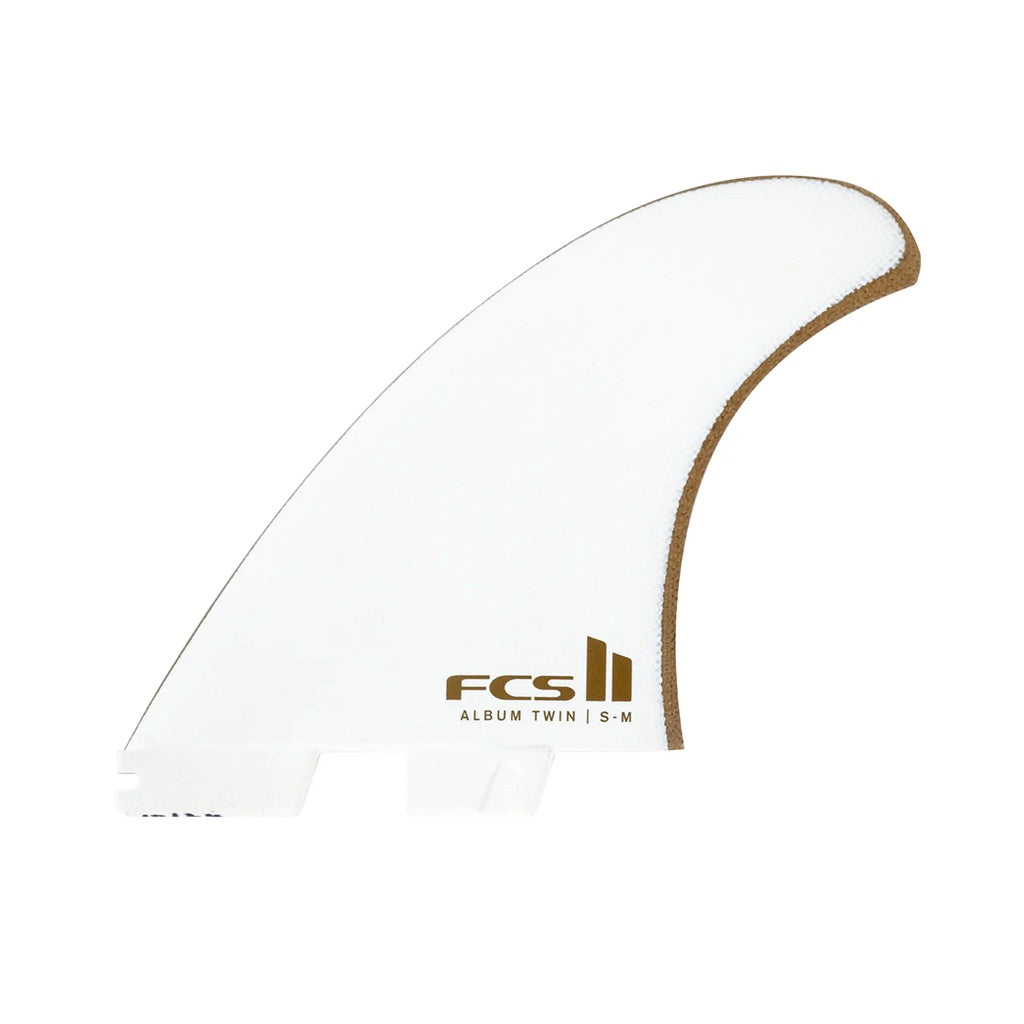 FCS2 x Matt Parker | Album Surfboards PG Small-Medium Twin + Stabiliser Tri Fin Set. White / Gold