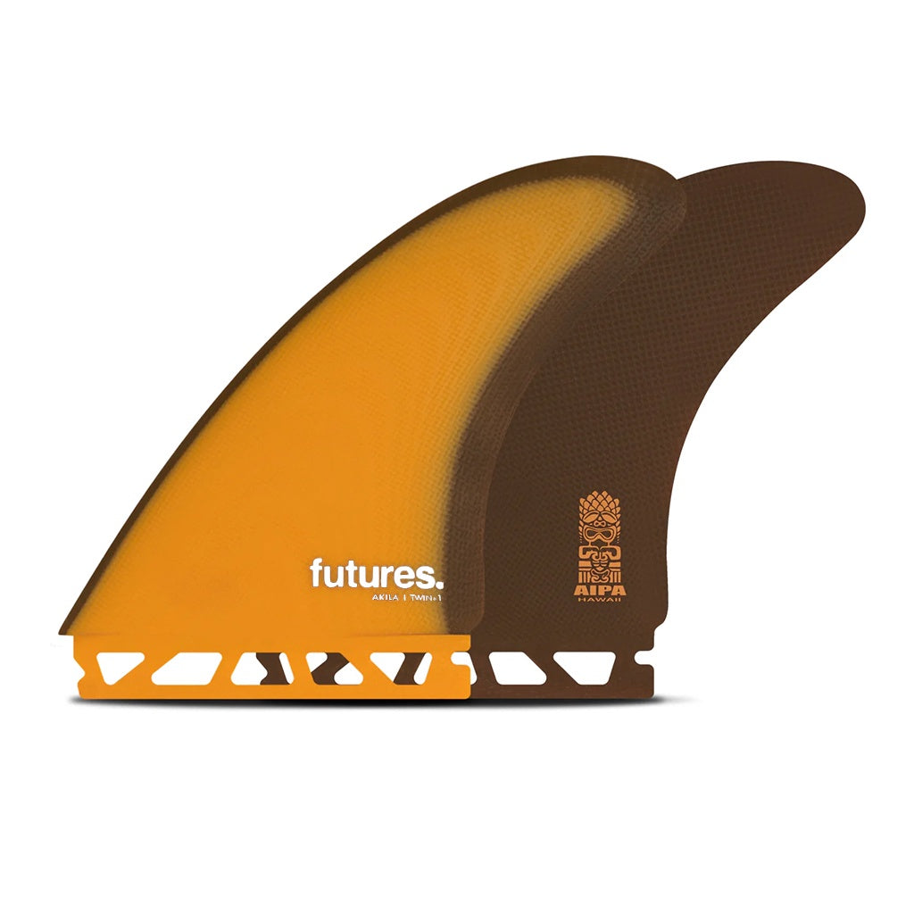 Futures x Akila Aipa | Aipa Fibreglass Large Twin + 1 Tri Fin Set. Orange / Brown