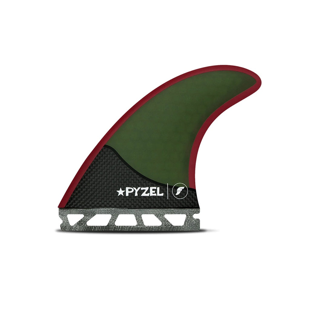 Futures x Jon Pyzel | Pyzel HC / Carbon Medium Tri Fin Set. Green / Red