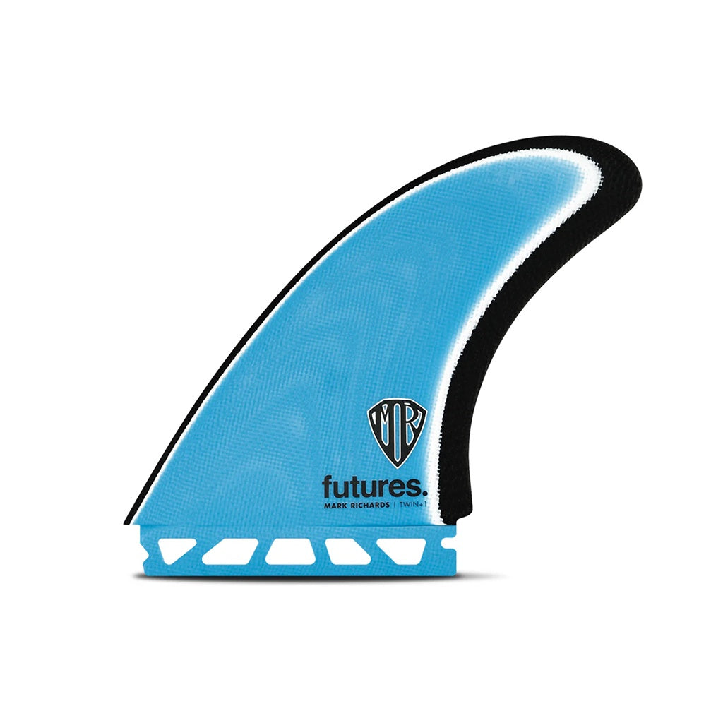 Futures x Mark Richards | MR Fibreglass Twin + Stabiliser Tri Fin Set. Blue / White / Black