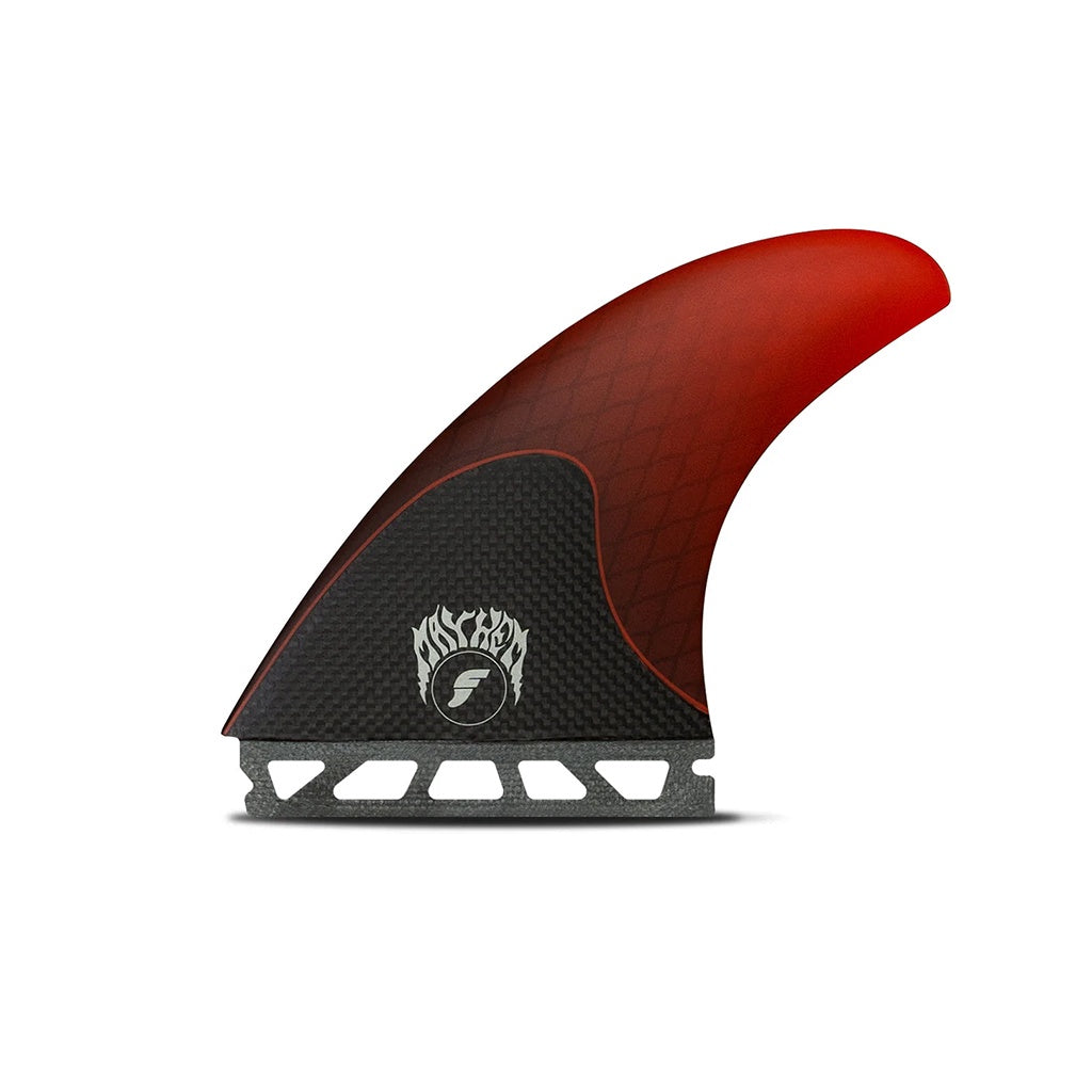 Futures x Mayhem | Rake 3.0 Honeycomb / Carbon Large Tri Fin Set. Red / Carbon