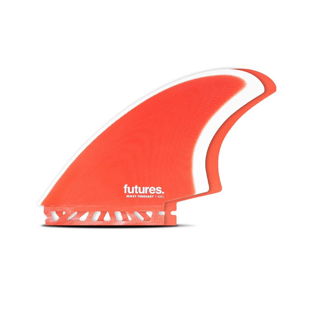Futures x Mikey February | MF Signature Fibreglass Keel Twin Fin Set. Red/Grey