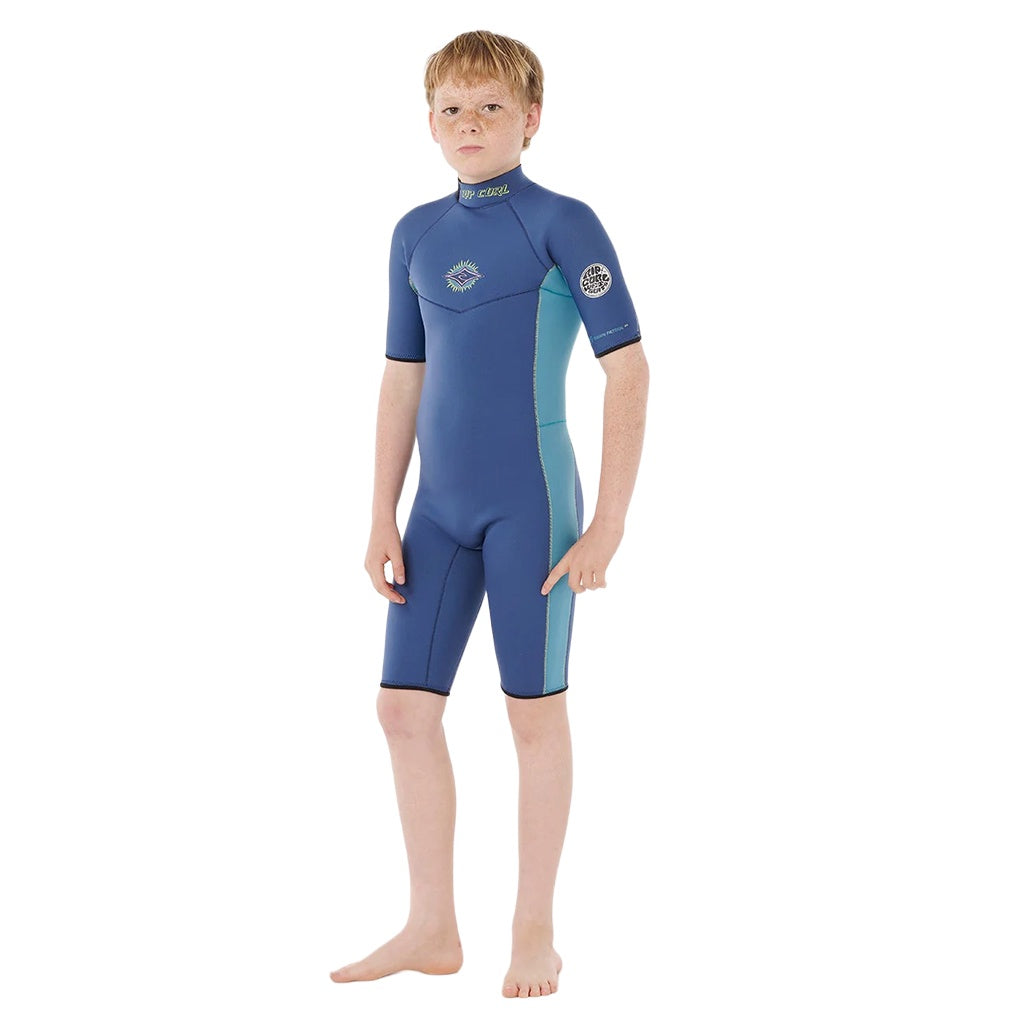 Rip Curl | Boys Dawn Patrol 2mm Back Zip Short Sleeve Spring Suit Wetsuit. Light Navy