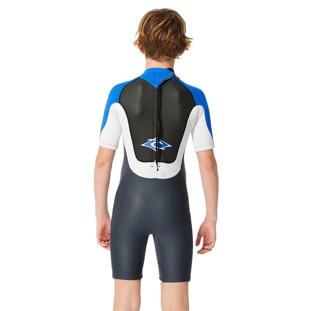 Rip Curl | Boys Omega 2mm Back Zip Short Sleeve Spring Suit Wetsuit. Blue