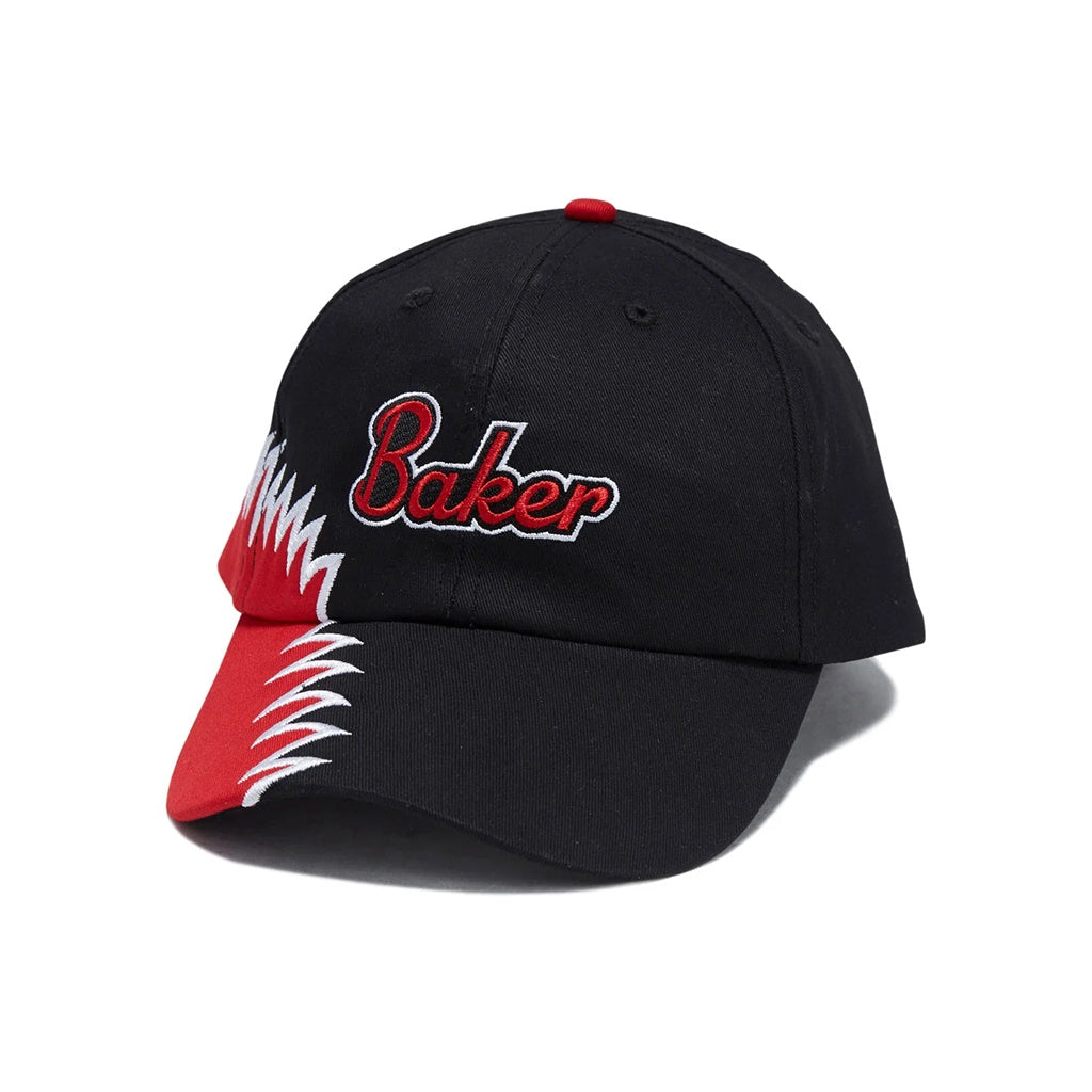 Baker | Snap-On Embroidered 6 Panel Snapback Cap. Black/Red