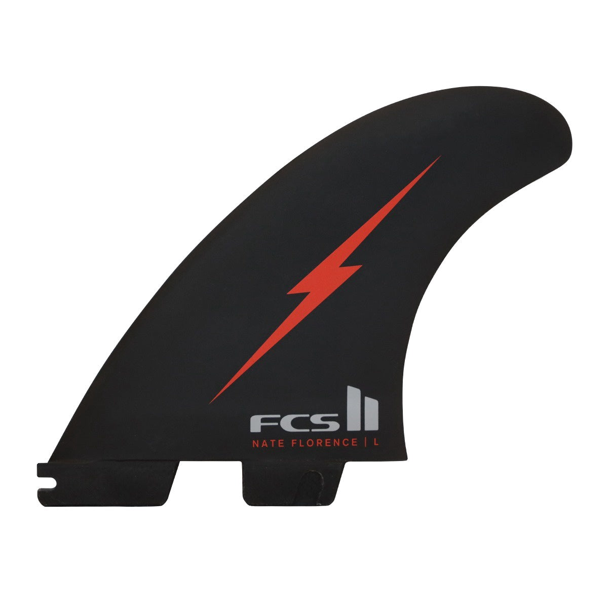 FCS2 x Nathan Florence | NF Athlete Series Accelerator PC Medium Tri Fin Set. Black/Red Bolt