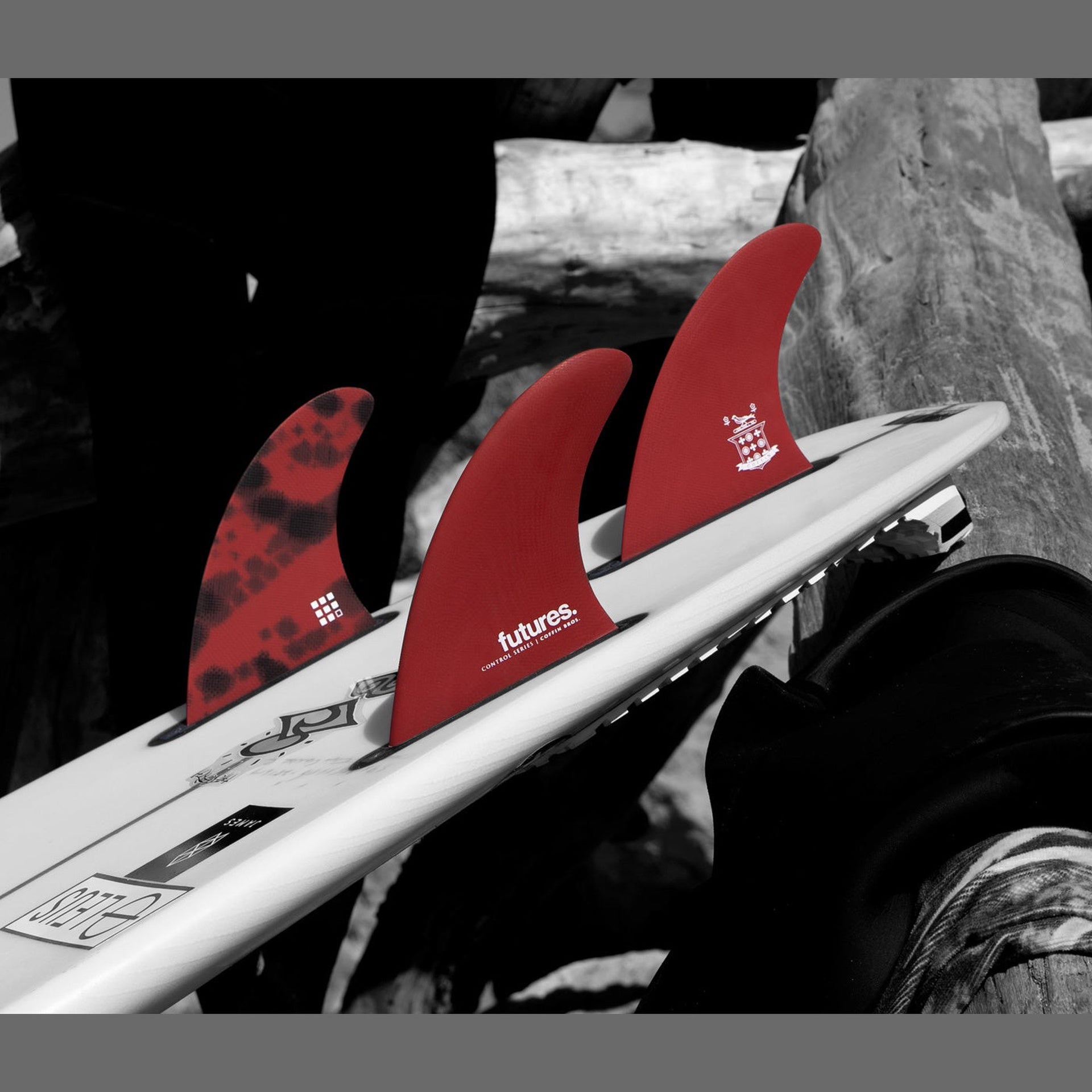 Futures x Coffin Bros. | Signature Control Series Fibreglass Medium Tri Fin Set. Red/Black