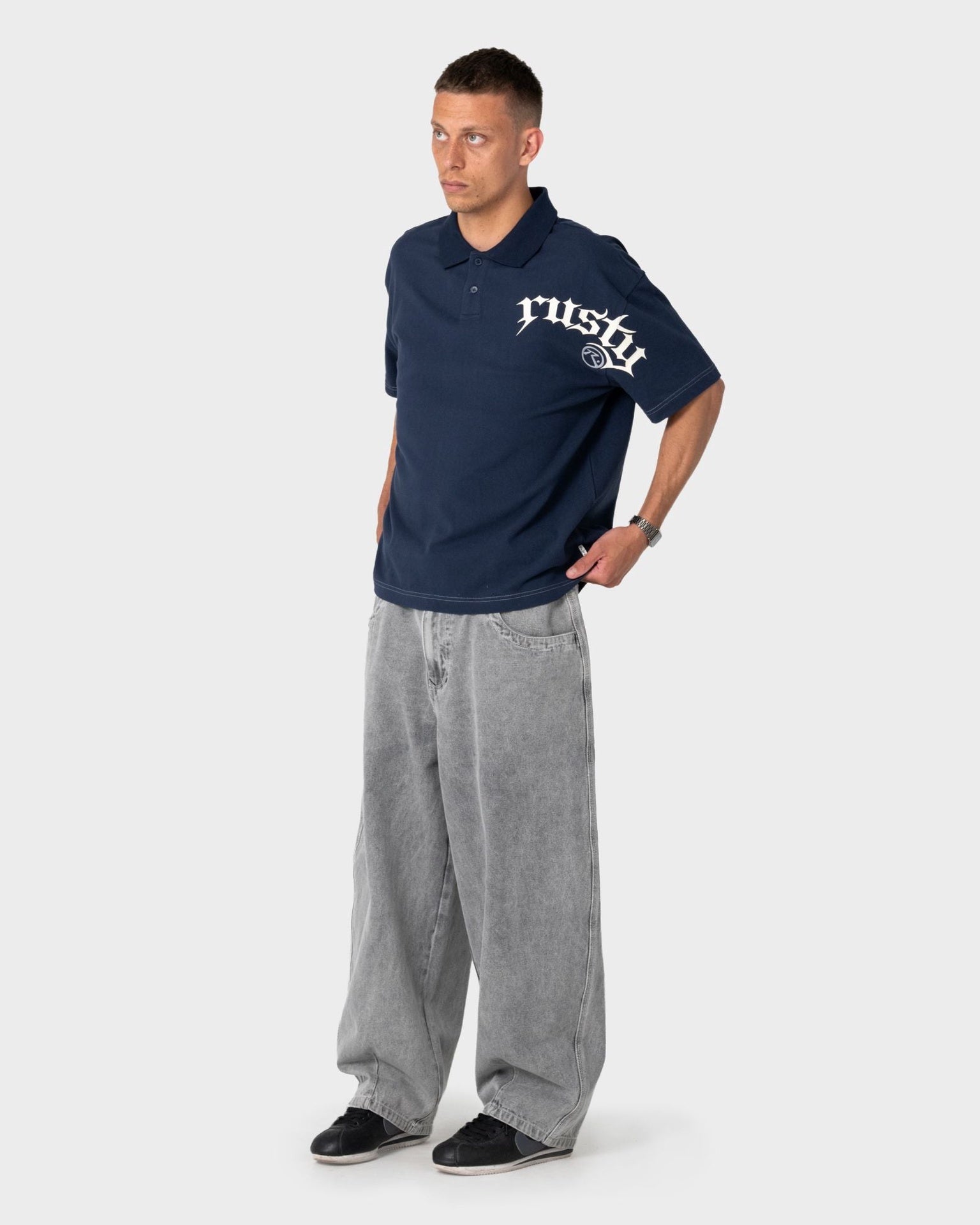 Rusty | Blinker Short Sleeve Polo Top. Navy Blue