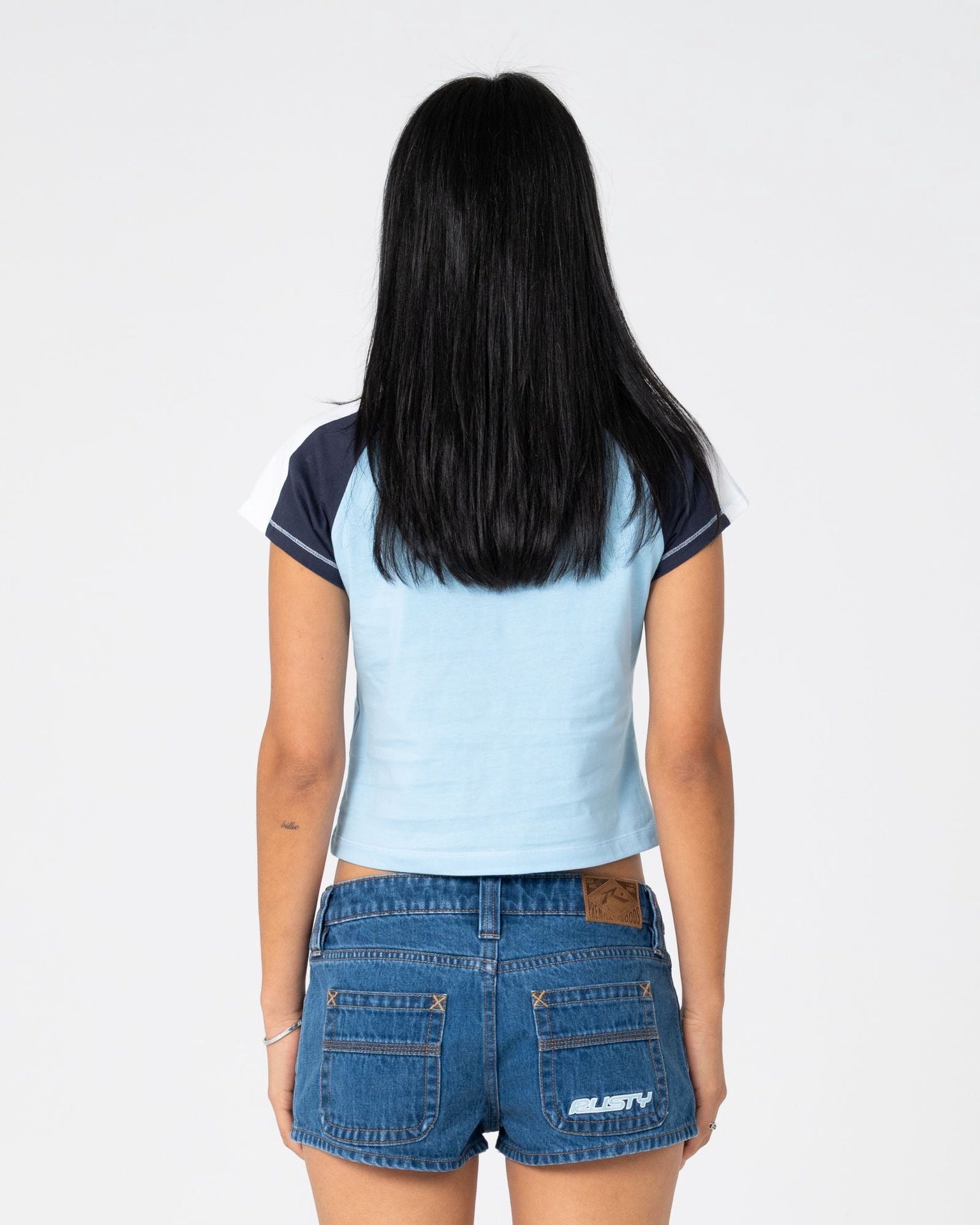 Rusty | Ladies Bradley Mini Cap Sleeve T-Shirt. Retro Blue