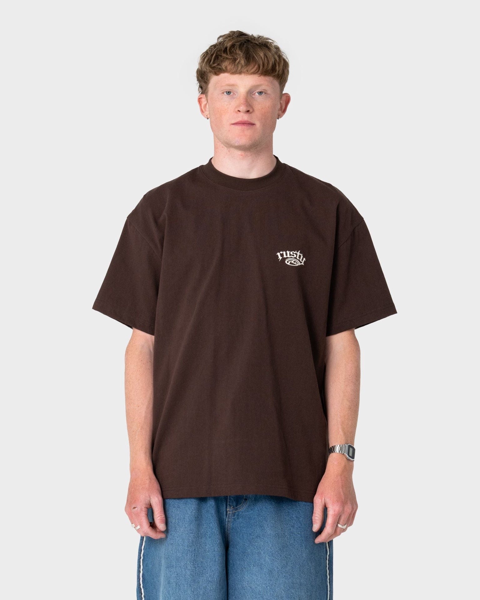 Rusty | Sack Race Graphic Regular OG Fit Short Sleeve T-Shirt. Java