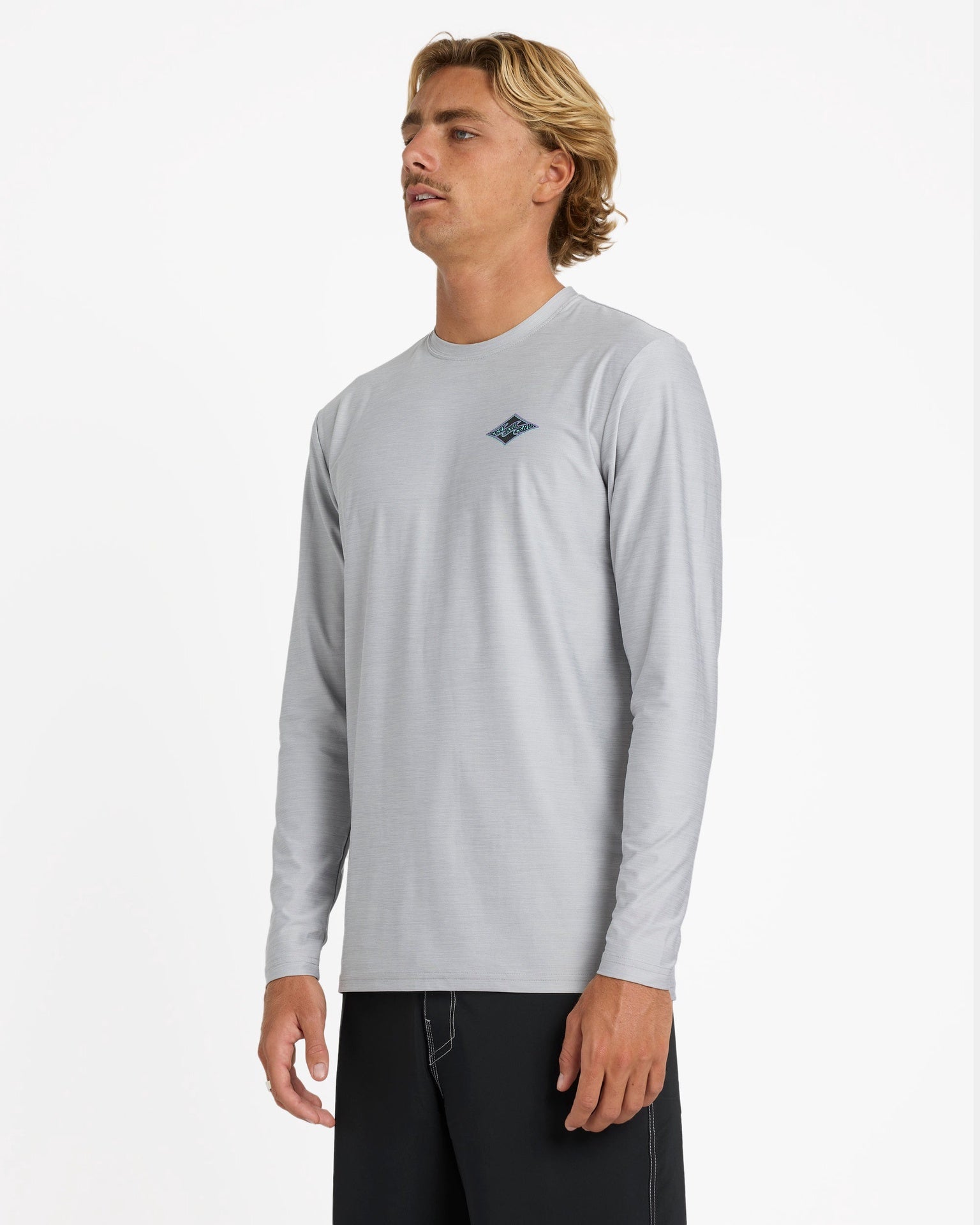 Billabong | Diamond Shoreline Loose Fit 50+ UPF Long Sleeve Rashguard. Light Grey Heather