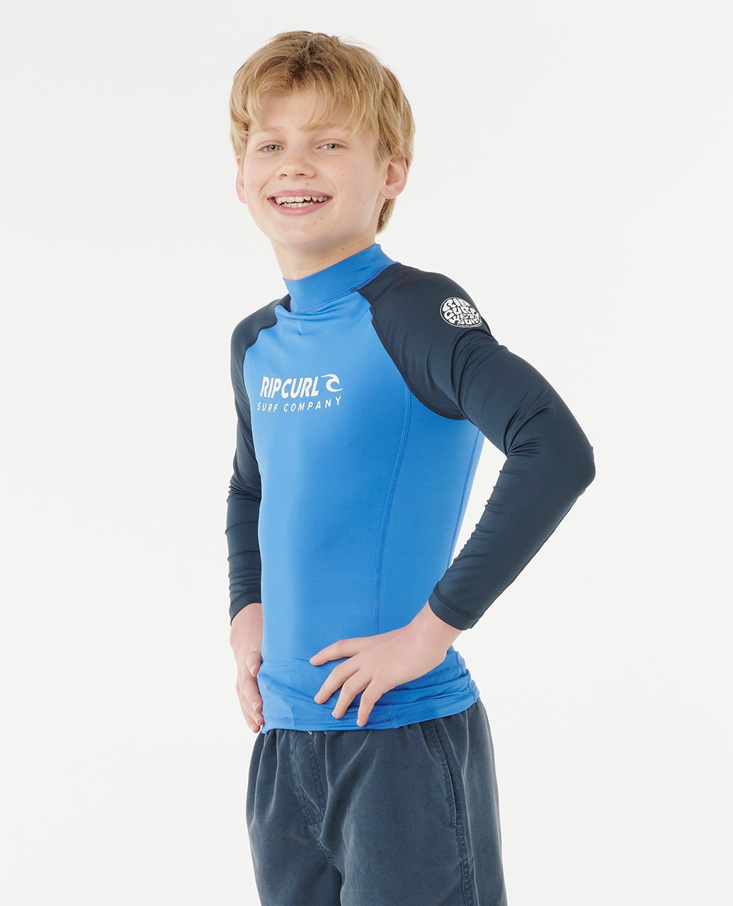 Rip Curl Boys  Shock 50+ UPF Long Sleeve Rashguard. Blue Gum