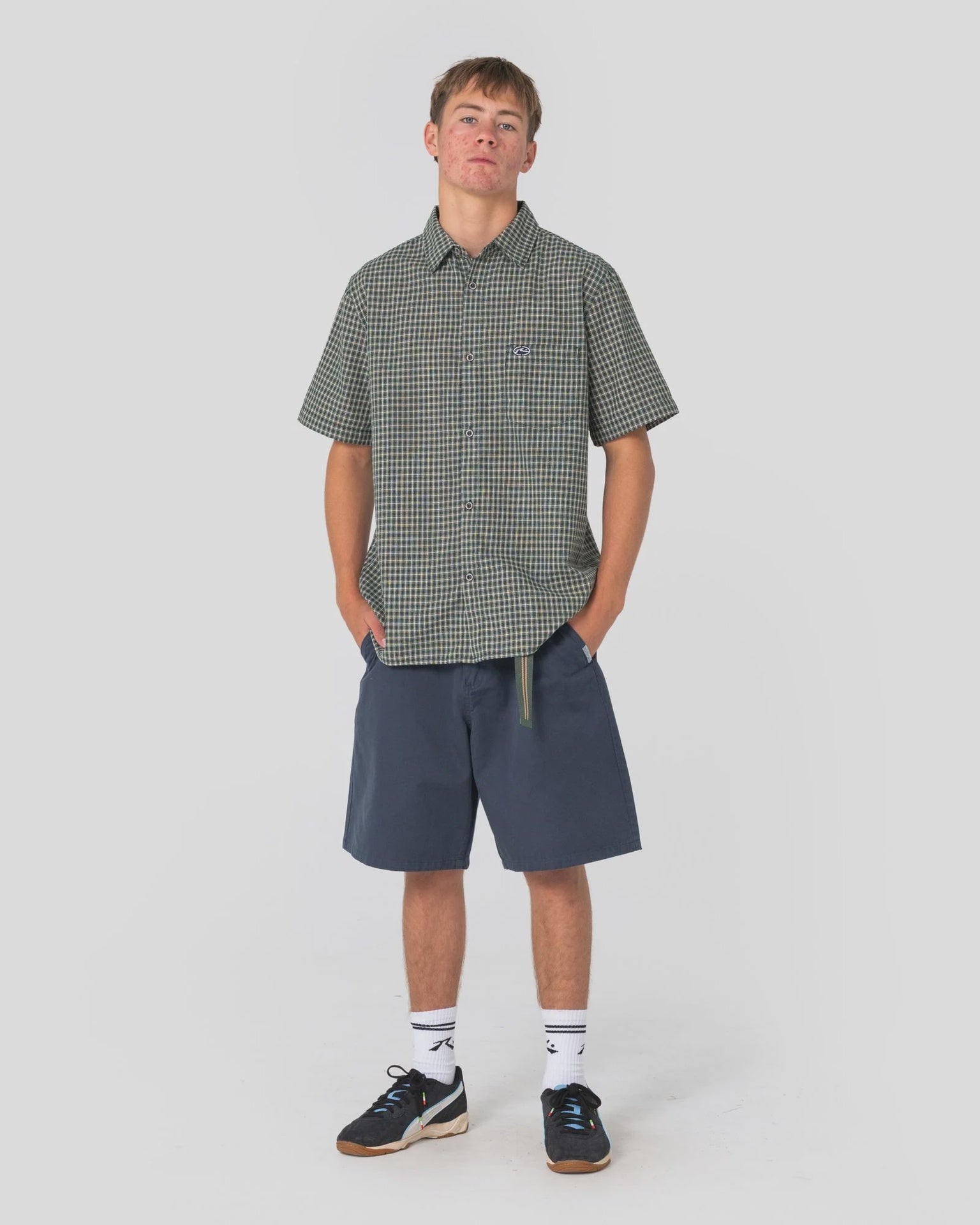 Rusty | Datsun Check Short Sleeve Shirt. Dark Green