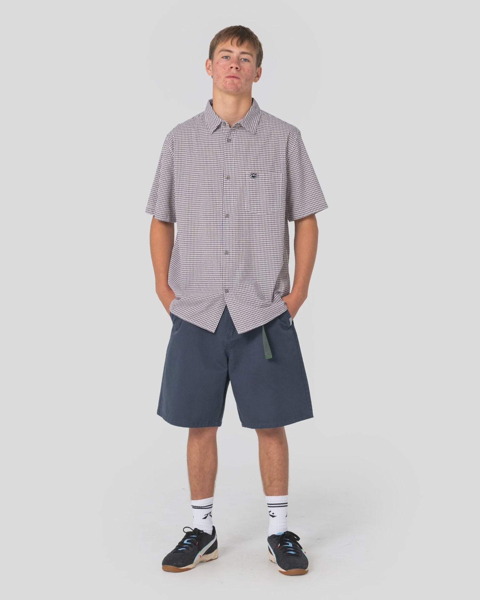 Rusty | Datsun Check Short Sleeve Shirt. Navy Blue