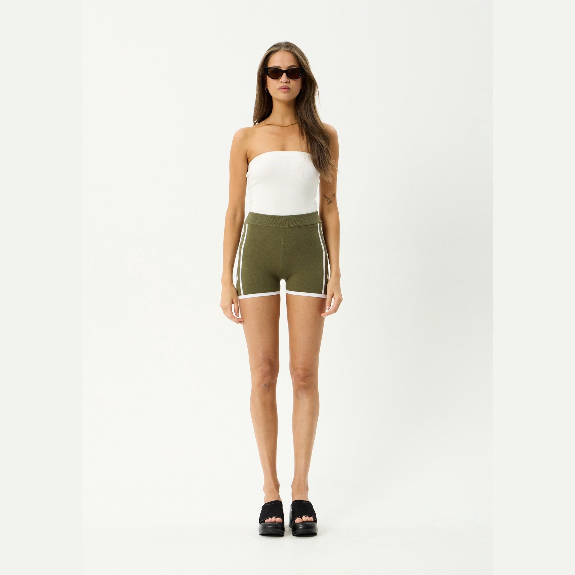 AFENDS | LADIES BLAZE KNIT SHORT. DEEP OLIVE