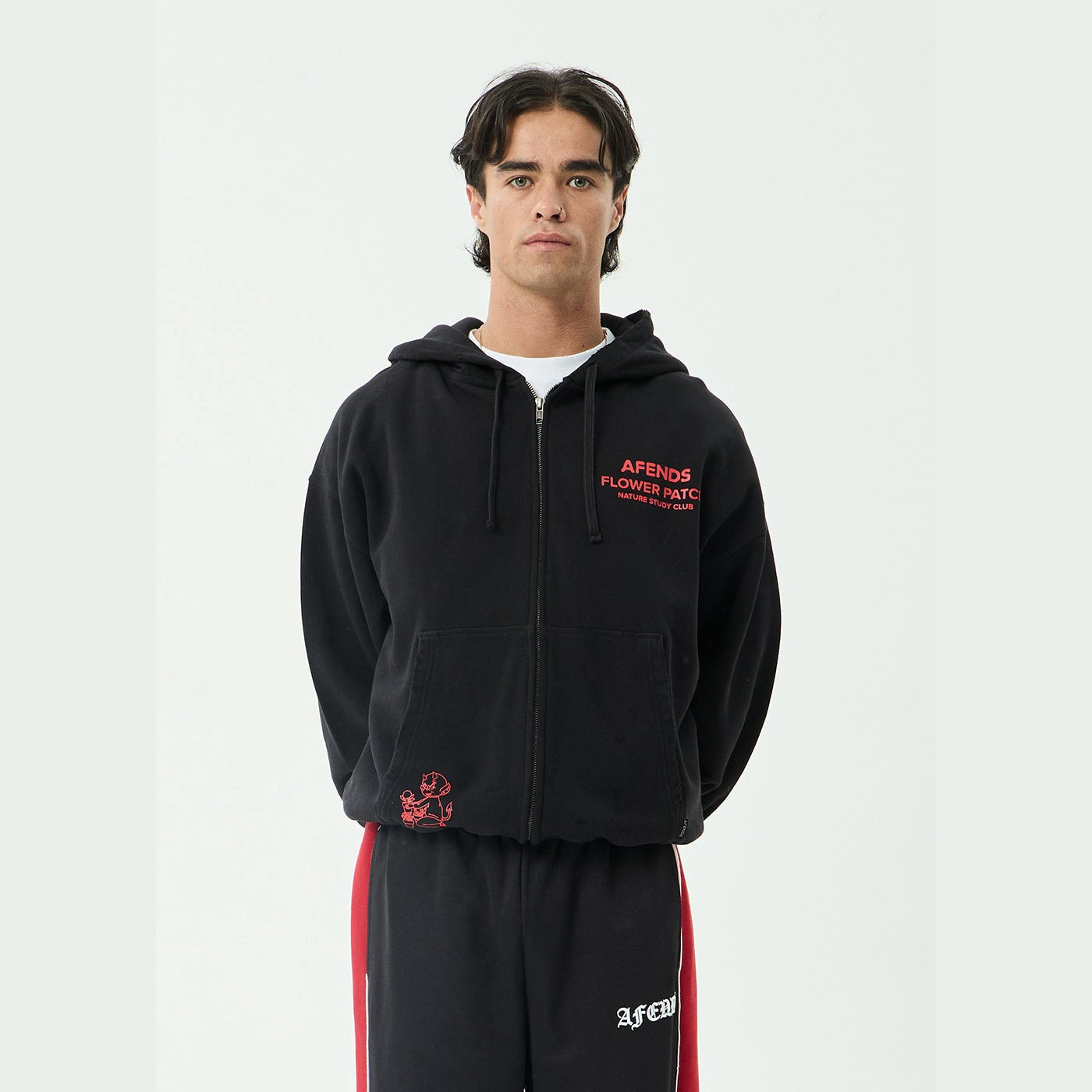 AFENDS | FLOWER PATCH BOXY ZIP HOOD. STONE BLACK