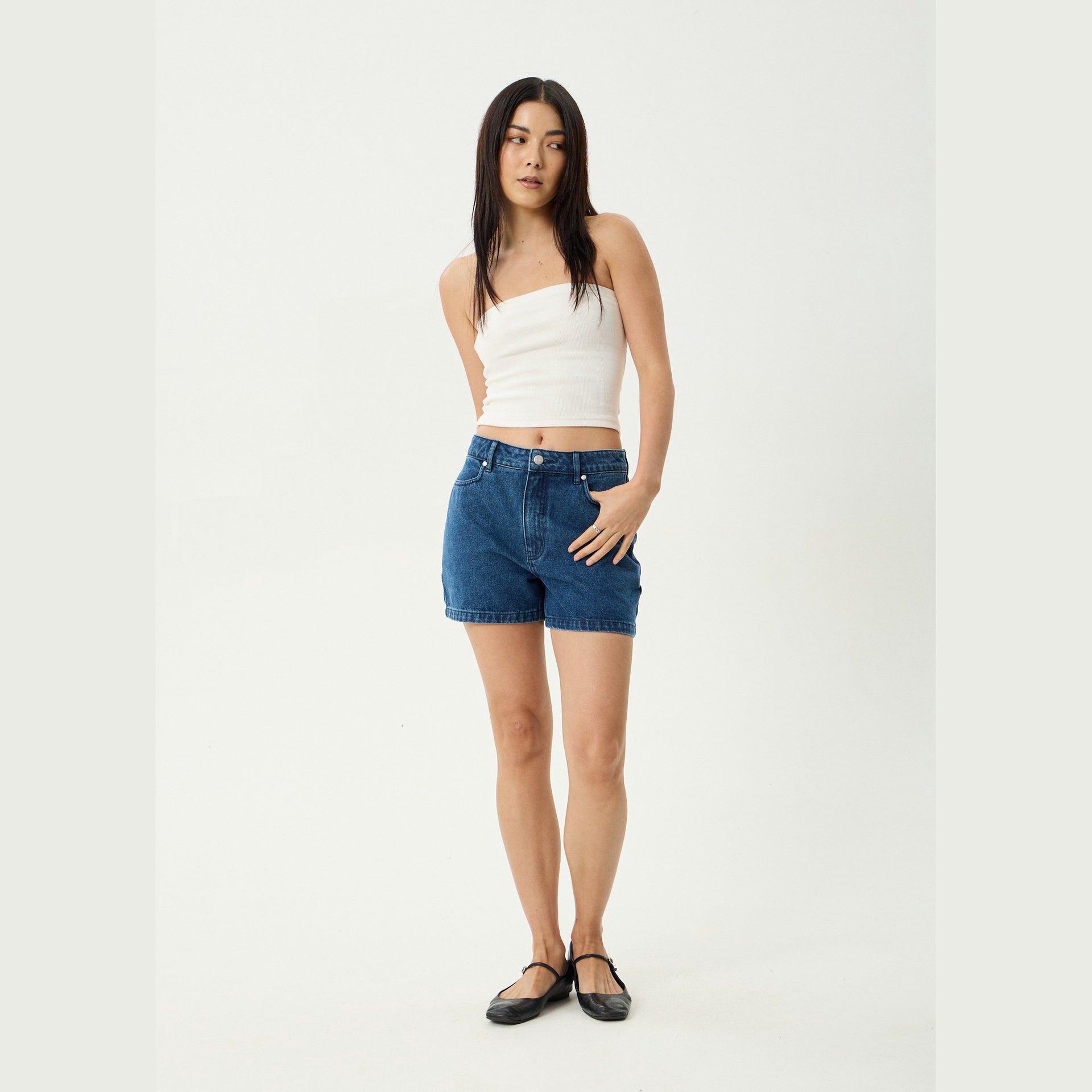 AFENDS | LADIES SEVENTY THREES DENIM SHORT. AUTHENTIC BLUE