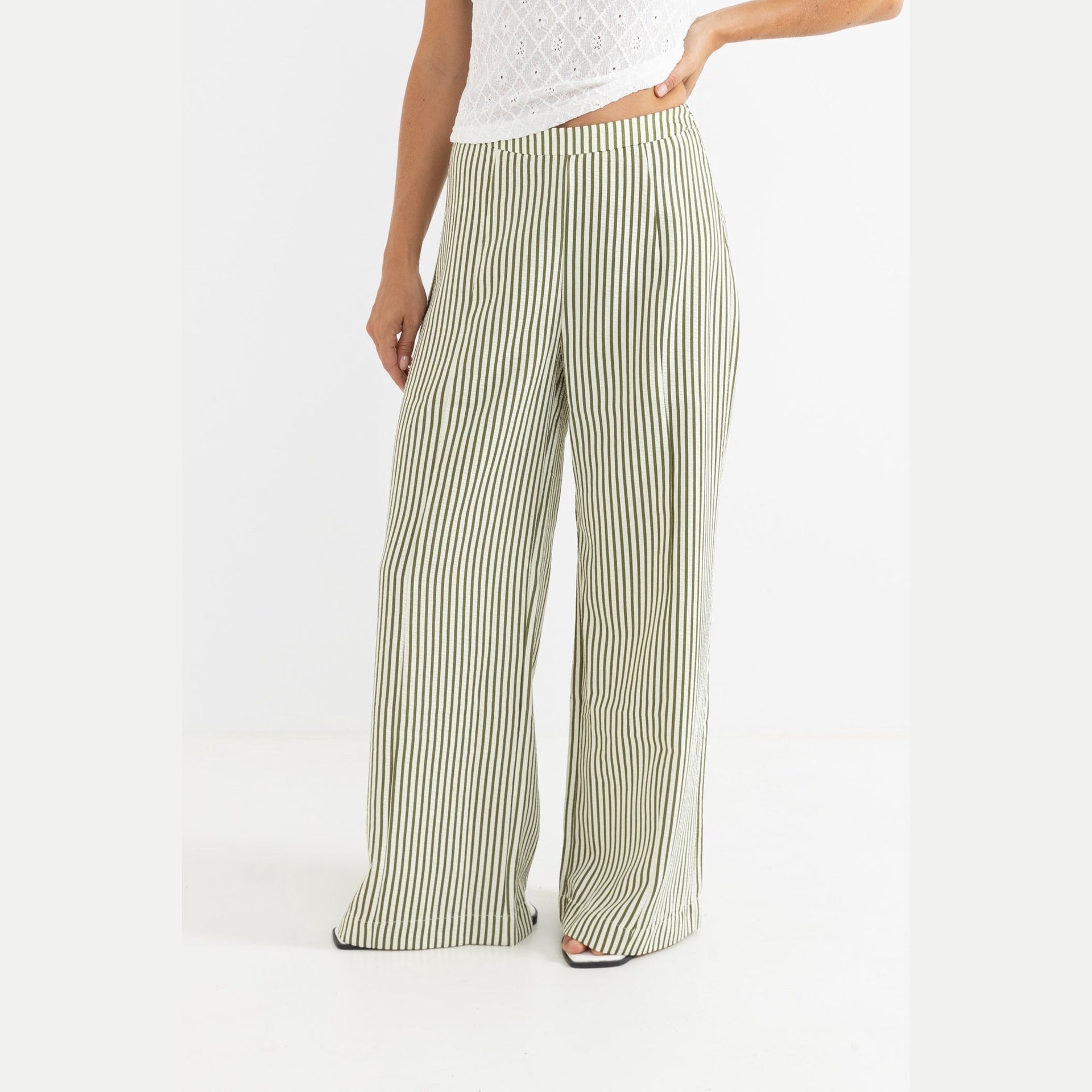 RHYTHM | LADIES COVE STRIPE WIDE LEG PANT. ALOE