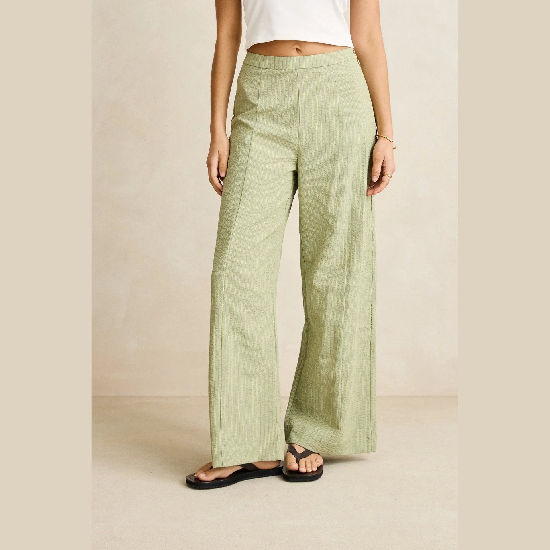 RHYTHM | LADIES VISTA STRIPE WIDE LEG PANT. OLIVE