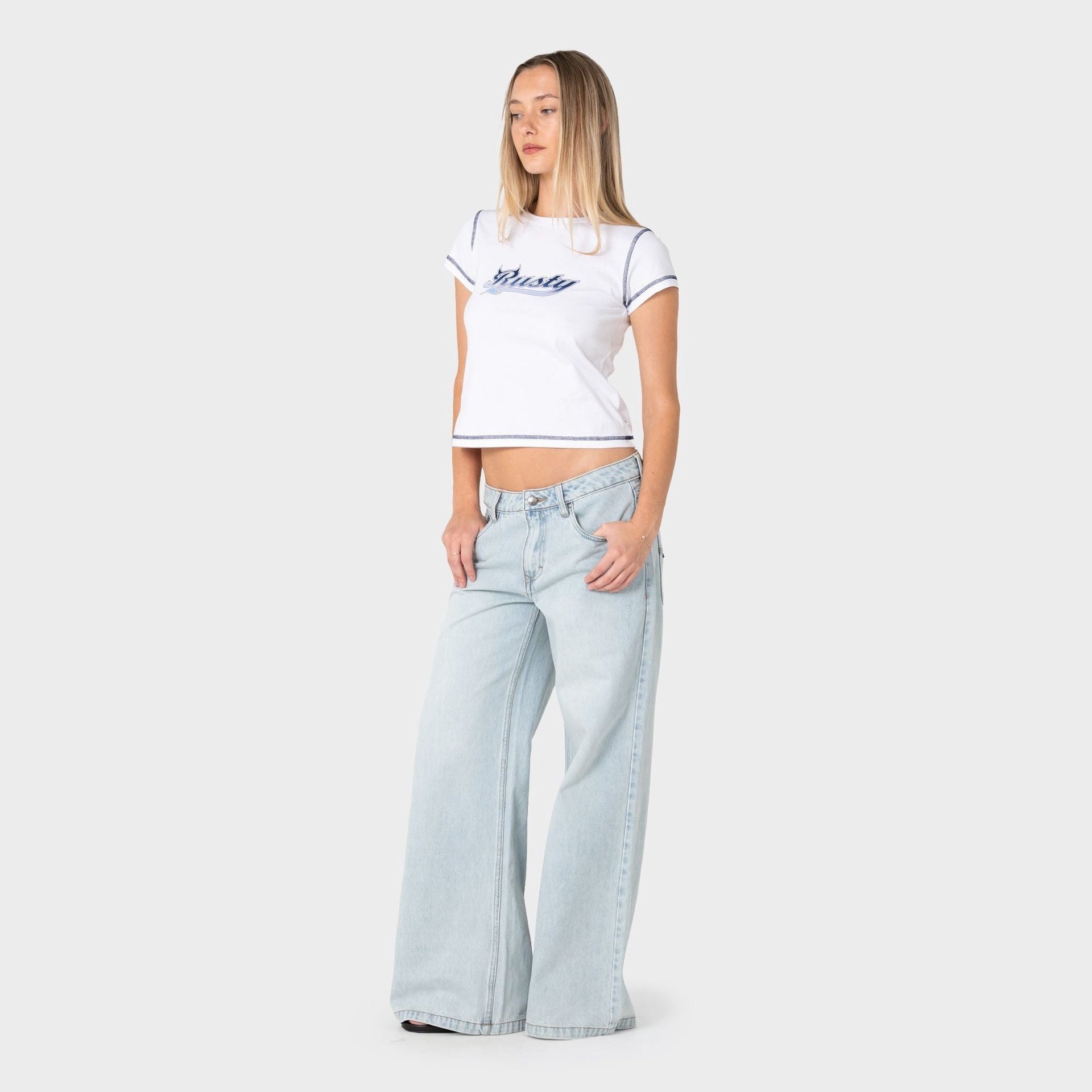 RUSTY | LADIES WENDY WIDE LOW RISE DENIM JEAN 2.0. WORN OUT